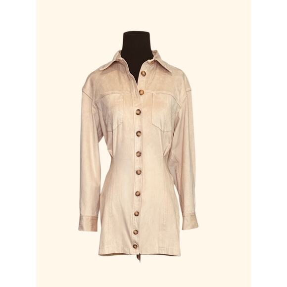 Zara cream suede long sleeves shirt mini dress size Small - Picture 10 of 16